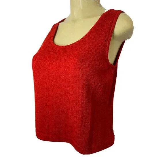 St John Santana Knit Shell Tank Top Sleeveless Red Blouse Scoop Neck Woo… - Picture 3 of 6
